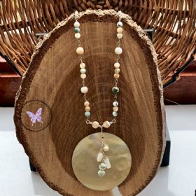 Mother Of Pearl Disc Healing Pendant Necklace